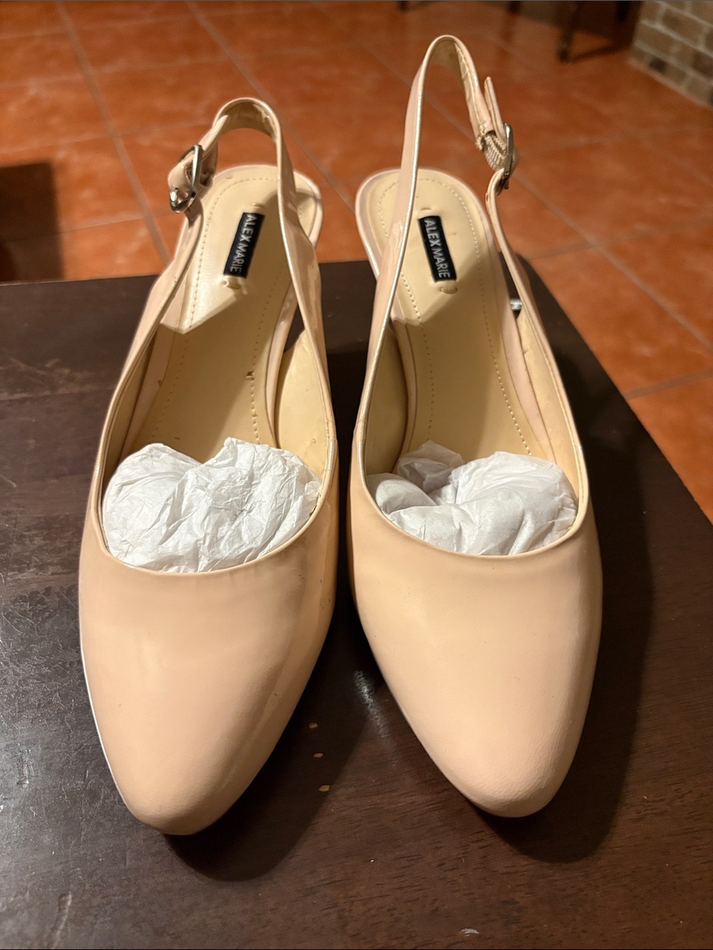 Alex Marie Beige Pointed Toe Slingback Pumps